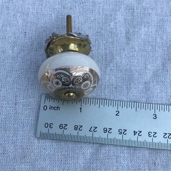 NEW Set 5 Decor Ceramic Gold Brass Decorative Drawer Cabinet Pulls Knobs - Picture 10 of 10